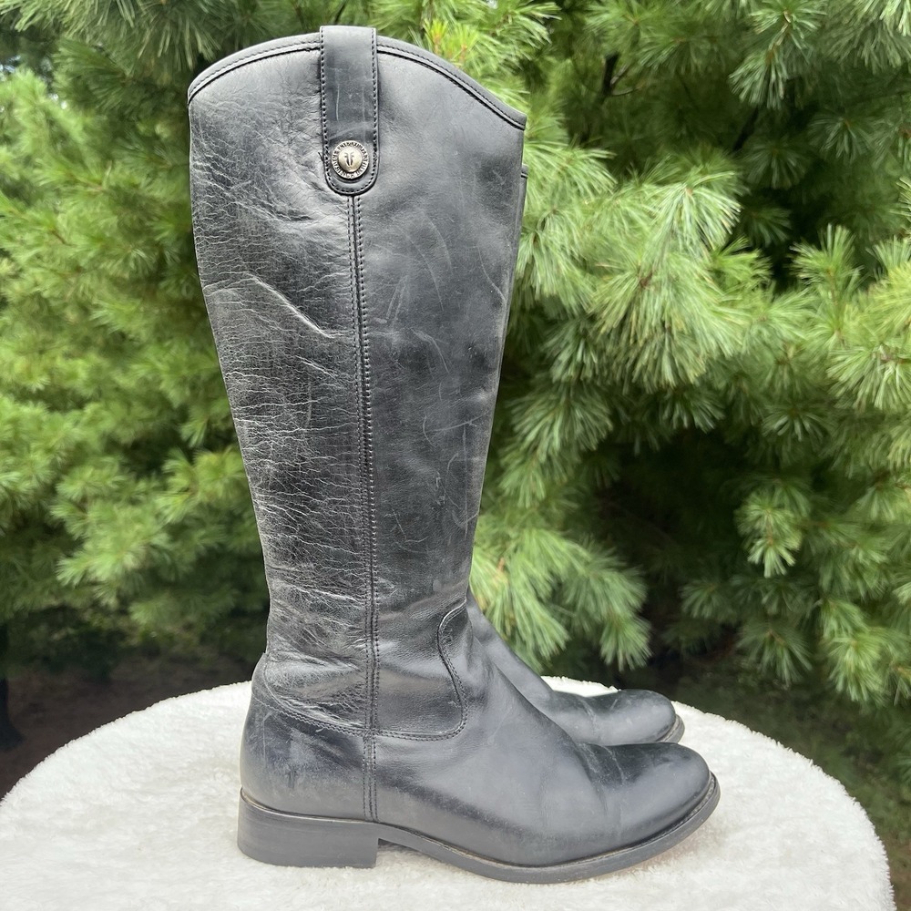 Frye Melissa Button Riding Boots Womens 8 B Black Leather Tall 3470412 Full Zip